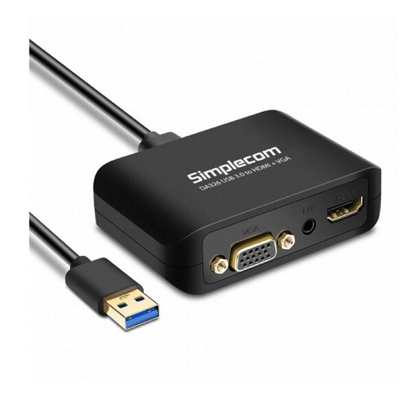 Simplecom DA326 USB 3.0 to HDMI + VGA Video Adapter with 3.5mm Audio Full HD 1080p - Works With NUCs