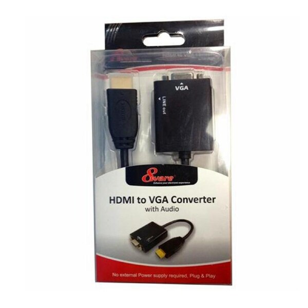 8Ware HDMI to VGA 19-pin to 15-pin Male to Female Converter without Power Adapter plus 3.5mm Stereo Audio Out