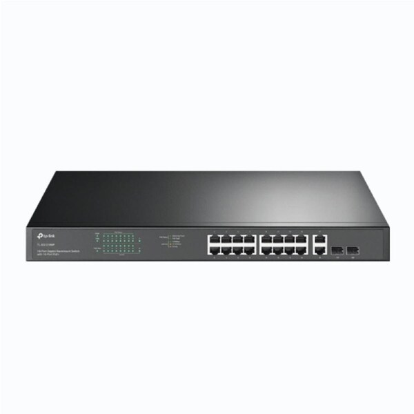 TP-Link TL-SG1218MP 18-Port Gigabit Rackmount Switch With 16 PoE+ & 2 SFP Slots, 16 Gigabit PoE+ Ports Gigabit Non-PoE Ports, Combo Gigabit SF