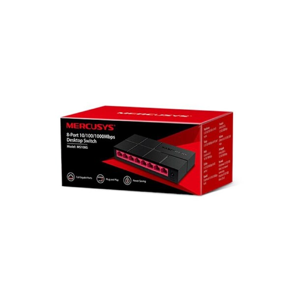 Mercusys MS108G 8-Port Gigabit Desktop Switch, 8x Gigabit Ports, Compact Design, Plug N Play, Green Ethernet Technology