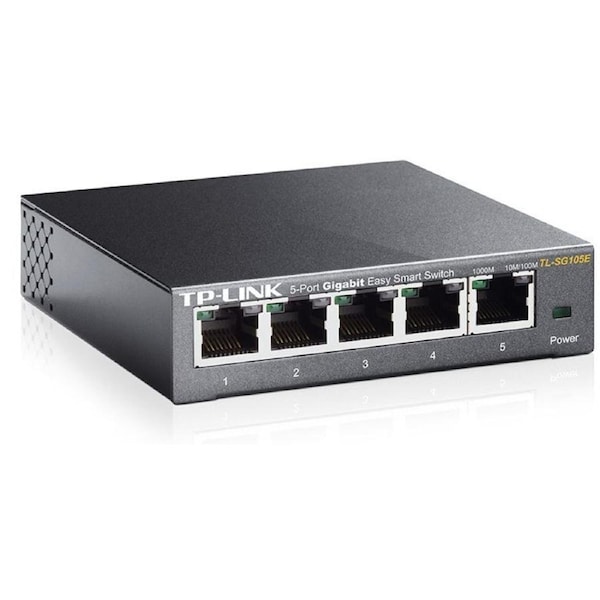 TP-Link TL-SG105E 5-Port Gigabit Desktop Easy Smart Switch, 5 10/100/1000Mbps RJ45 Ports, MTU/Port/Tag-based VLAN, QoS, IGMP Snooping