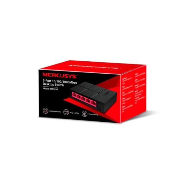 Mercusys MS105G 5-Port Gigabit Desktop Switch, 5x Gigabit Ports, Compact Design, Plug N Play, Green Ethernet Technology