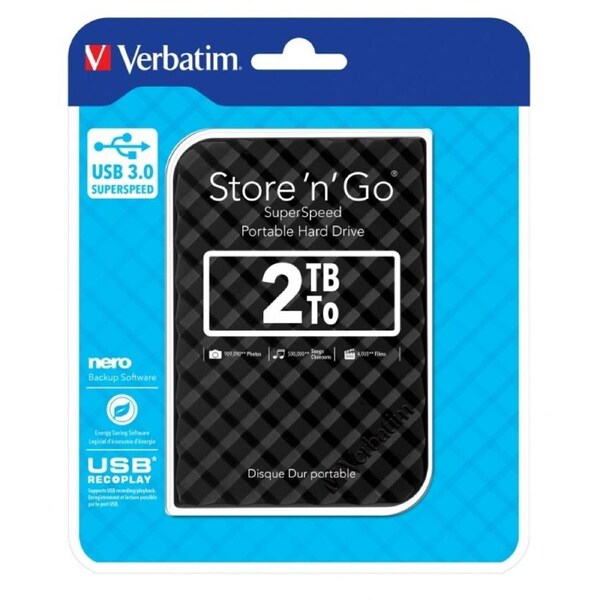 Verbatim 2TB 2.5' USB 3.0 Black Store'n'Go HDD Grid Design