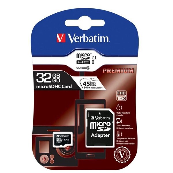Verbatim 32GB MicroSD SDHC SDXC Class10 UHS-I Memory Card 45MB/s Read 10MB/s Write 300X Read Speed with standard SD adaptor