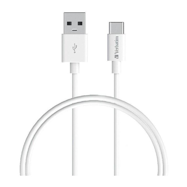Verbatim Charge & Sync USB-C Cable 1 Meter - White USB C to USB A. Durable Design. Fast Charge QC 2.0 and 3.0.