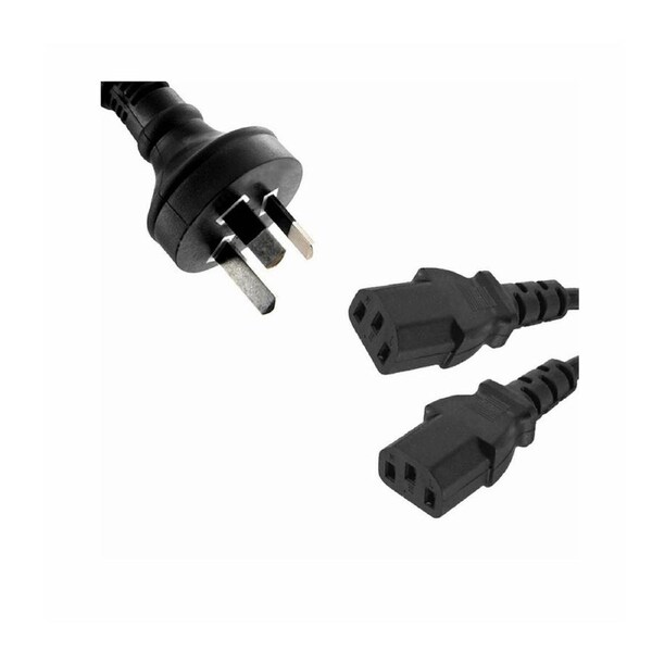 8ware 3m 10amp Y Split Power Cable with AU/NZ 3-pin Male Plug 2xIEC F C13 Socket & Cord for PC & Monitor to Wall Power Socket ~CBPOWERY >2m
