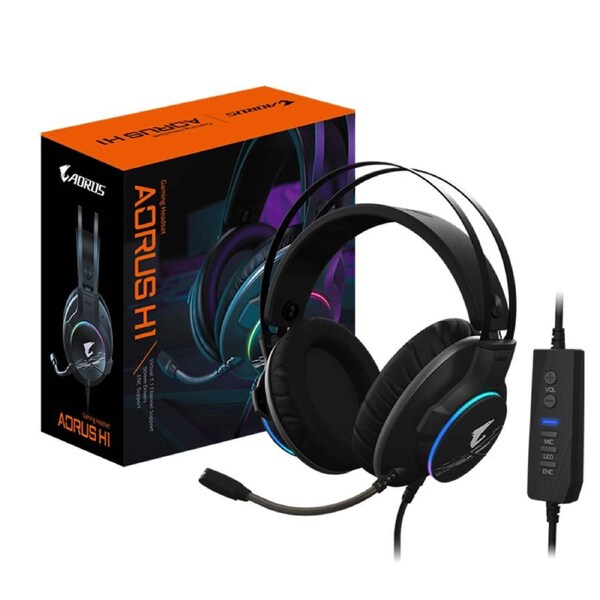 Gigatyte AORUS H1 Gaming Headset, Virtual 7.1 Channel, 50mm Drivers, RGB, In-Line Audio Controls, ENC Microphone,