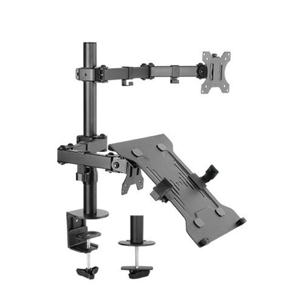 Brateck Economical Double Joint Articulating Steel Monitor Arm with Laptop Holder Fit Most 13'-32' Monitors, Up to 8kg/Screen VESA 75x75/100x1009