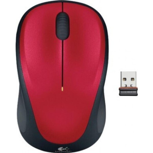 Logitech M235 Wireless Mouse Red Contoured design Glossy Comfort Grip Advanced Optical Tracking 1-year battery life