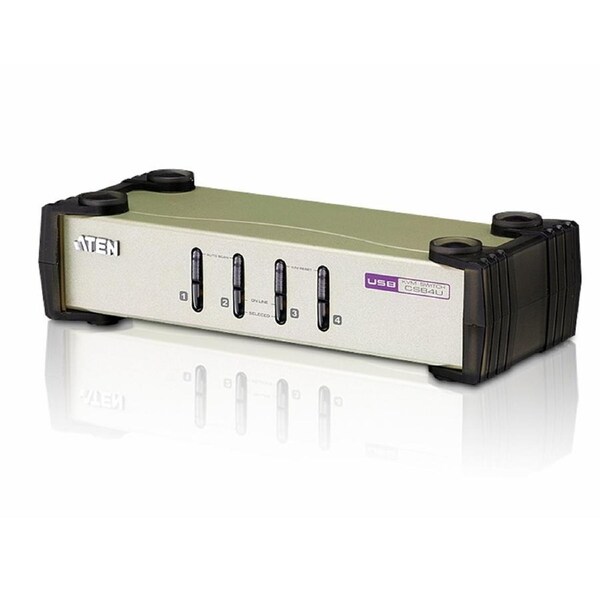 Aten Desktop KVM Switch 4 Port Single Display VGA, 4x Custom KVM Cables Included, Selection Via Front Panel, Auto Scan Mode,