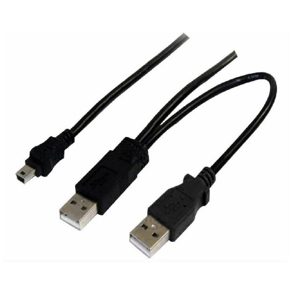 Astrotek USB 2.0 Y Splitter Cable - Type A Male to Mini B 5 pins 1m + USB Type A Male 2m Black Colour Power Adapter Hub Charging 20cm