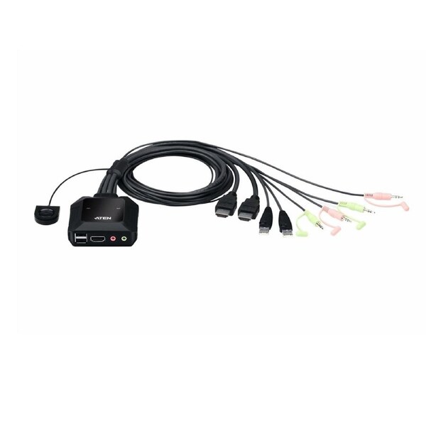 Aten 2 Port USB 4K @60Hz HDMI Cable KVM Switch with Remote Port Selector
