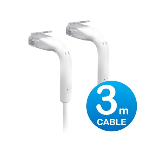Ubiquiti UniFi Patch Cable Single Unit, 3m, White, End Bendable to 90 Degree, RJ45 Ethernet Cable, Cat6, Ultra-Thin 3mm Diameter, 2Yr Warr