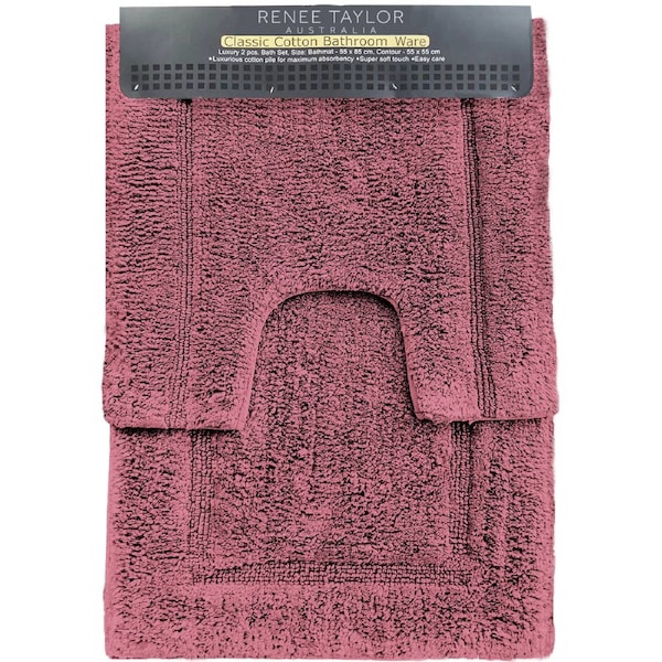 2pc Renee Taylor Tufted Bath/Contour Mat Set Cotton 2200GSM Bathroom Rosebud