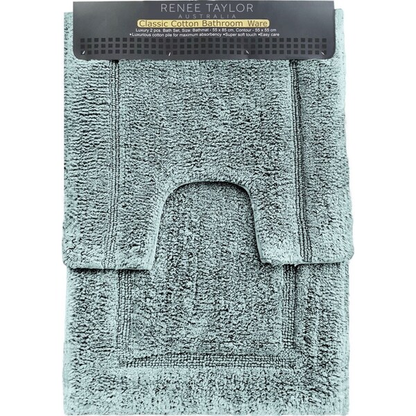 2pc Renee Taylor Tufted Bath/Contour Mat Set Cotton 2200GSM Toilet Gray Mist