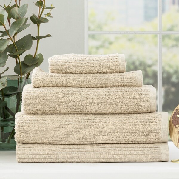 5pc Renee Taylor Cobblestone Hand/Bath Towel/Mat Set 650 GSM Cotton Ribbed Stone