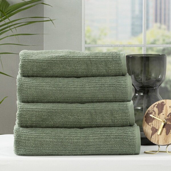 4pc Renee Taylor Cobblestone Shower/Bath Towel 140cm Cotton Ribbed 650 GSM Sage
