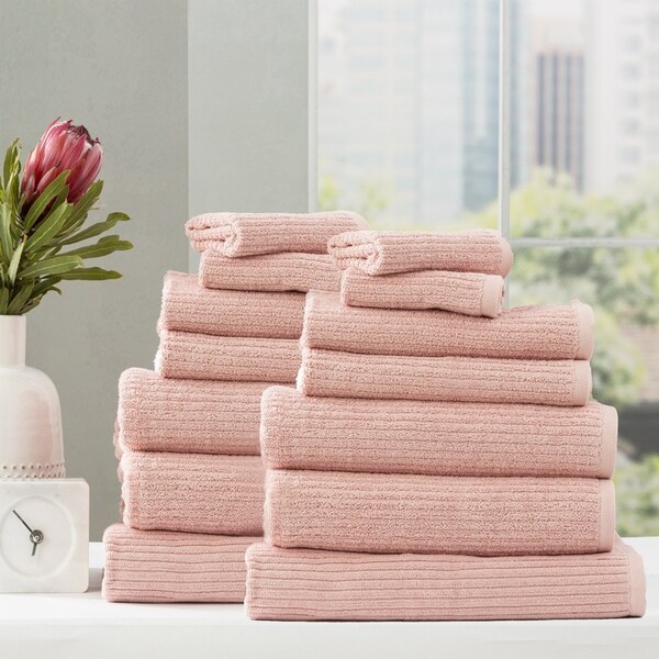 14pc Renee Taylor Cobblestone Hand/Bath Towel Set 650 GSM Cotton Ribbed Blush