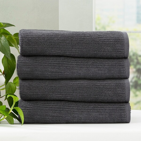 4x Renee Taylor Cobblestone Shower/Bath Towel 650GSM 160cm Cotton Ribbed Granite