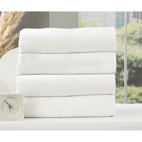 4pc Renee Taylor Cobblestone Shower/Bath Towel 650 GSM 140cm Cotton Ribbed White