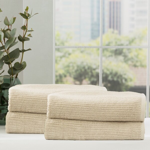 4pc Renee Taylor Cobblestone Bath Sheet/Towel 160cm Cotton Ribbed 650 GSM Stone