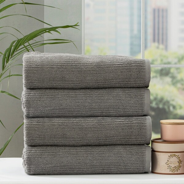 4pc Renee Taylor Cobblestone Shower/Bath Towel 650 GSM Cotton Ribbed Platinum