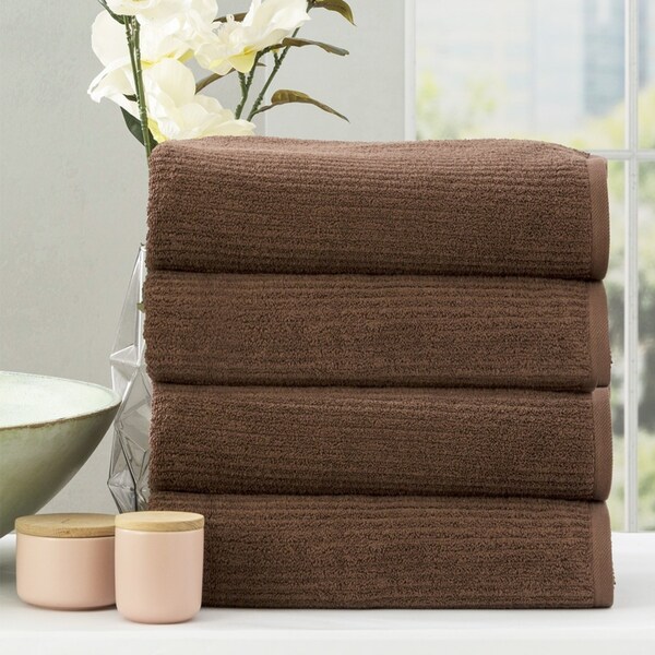 4pc Renee Taylor Cobblestone Shower/Bath Towel 140cm Cotton Ribbed 650GSM Toffee