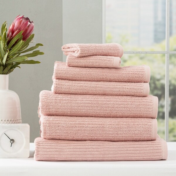 7pc Renee Taylor Cobblestone Hand/Bath Towel Set 650 GSM Cotton Ribbed Blush
