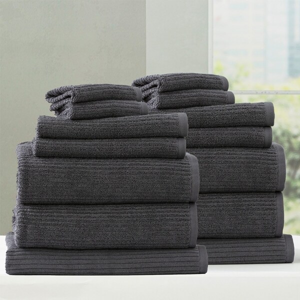 14pc Renee Taylor Cobblestone Bath/Hand Towel Set 650 GSM Cotton Ribbed Granite