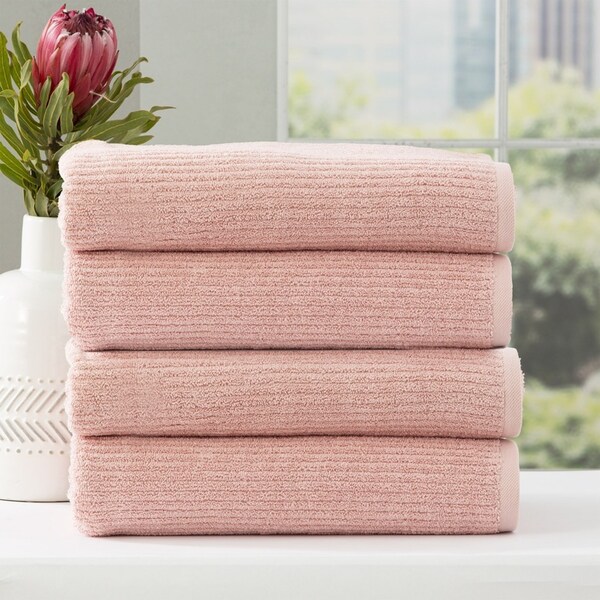 4pc Renee Taylor Cobblestone Shower/Bath Towel 140cm Cotton Ribbed 650 GSM Blush