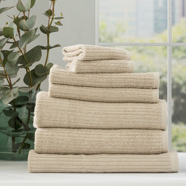 7pc Renee Taylor Cobblestone Bath/Face Hand Towel Set 650GSM Cotton Ribbed Stone