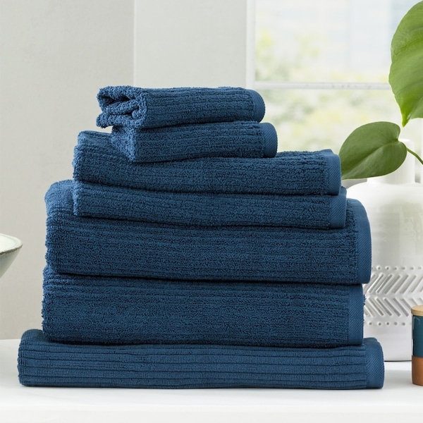 7pc Renee Taylor Cobblestone Bath/Face Hand Towel Set 650 GSM Cotton Ribbed Ink