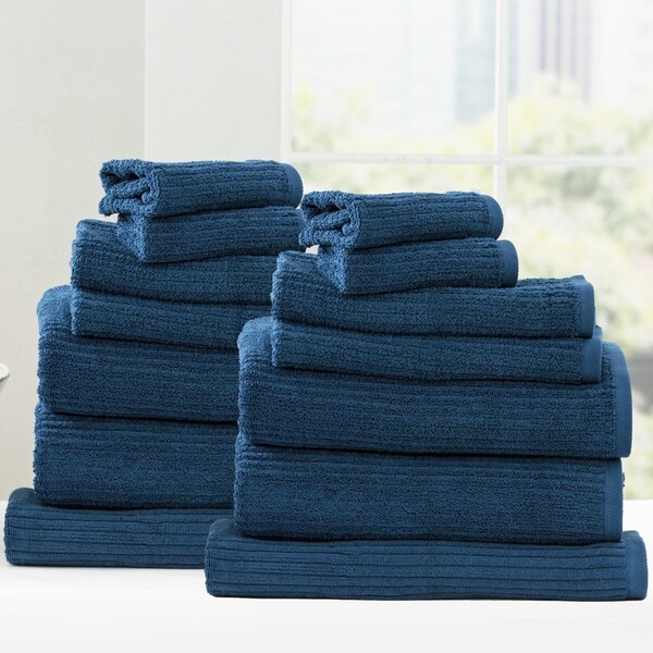 14pc Renee Taylor Cobblestone Bath/Face Hand Towel Set 650 GSM Cotton Ribbed Ink