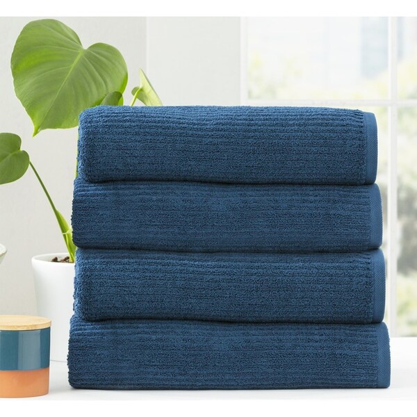 4pc Renee Taylor Cobblestone Shower/Bath Towel 140cm Cotton Ribbed 650 GSM Ink