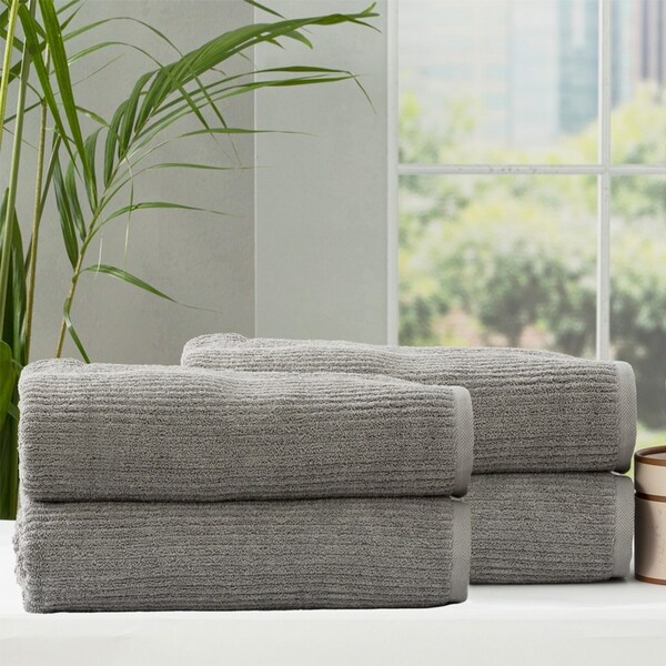 4pc Renee Taylor Cobblestone Bath Sheet Cotton Ribbed Towel 650 GSM Platinum