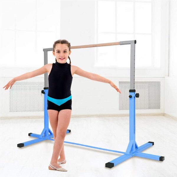 Costway Gymnastics Bar Junior Training Bar Horizontal Kip Bar Sports Adjustable Height Home Gym Equipment Blue