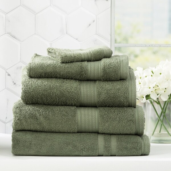 5pc Renee Taylor Stella Hand/Bath Towel/Mat Set Soft Bamboo Cotton 650 GSM Jade