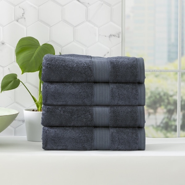 4pc Renee Taylor Stella Shower/Bath Towel 140cm Soft Bamboo Cotton 650GSM Indigo