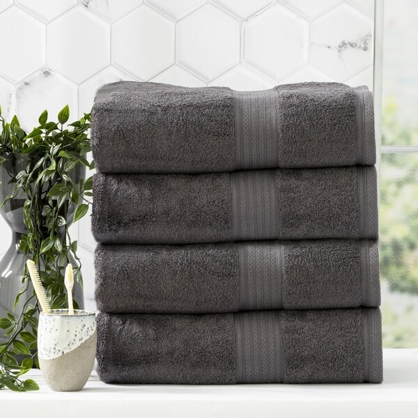 4pc Renee Taylor Stella Shower/Bath Towel Soft Bamboo Cotton 650 GSM Charcoal