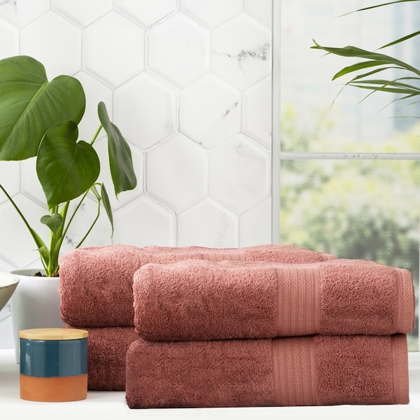 4pc Renee Taylor Stella Bath Sheet/Towel 160cm Soft Bamboo Cotton 650 GSM Brick