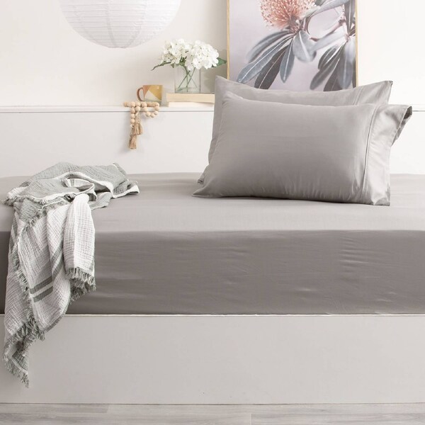 Park Avenue Single Bed Sheet/Pillowcases 500TC Bamboo Cotton Bedding Charcoal
