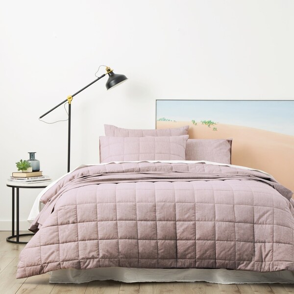 Park Avenue Paradis King Bed Quilt Cover Washed Chambray Quilted Cotton Plum