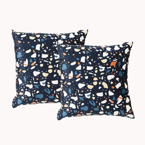 2pc Renee Taylor 50cm Pillow Square Velvet Printed Sofa Filled Cushions Terazzo