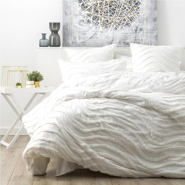 Cloud Linen Wave Super King Bed Quilt Cover Cotton Chenille VIN Washed Tufted WH