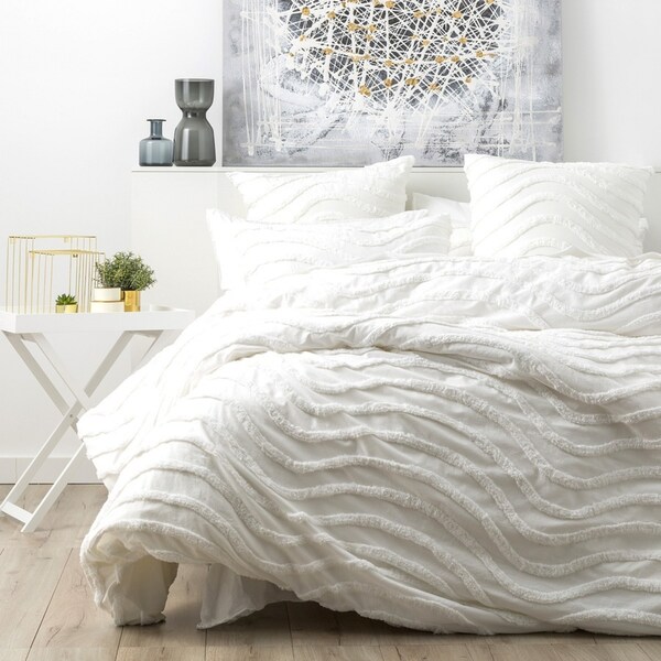 Cloud Linen Wave King Bed Quilt Cover Chenille Vintage Washed Tufted Cotton WHT