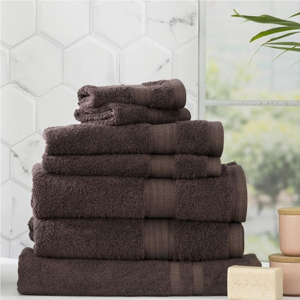 7pc Renee Taylor Stella Hand/Bath Towel/Mat Set Soft Bamboo Cotton 650 GSM Cocoa