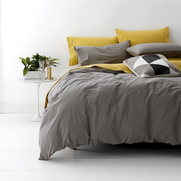 Park Avenue European Super King Bed Quilt Cover Set Vintage Washed Cotton Coal