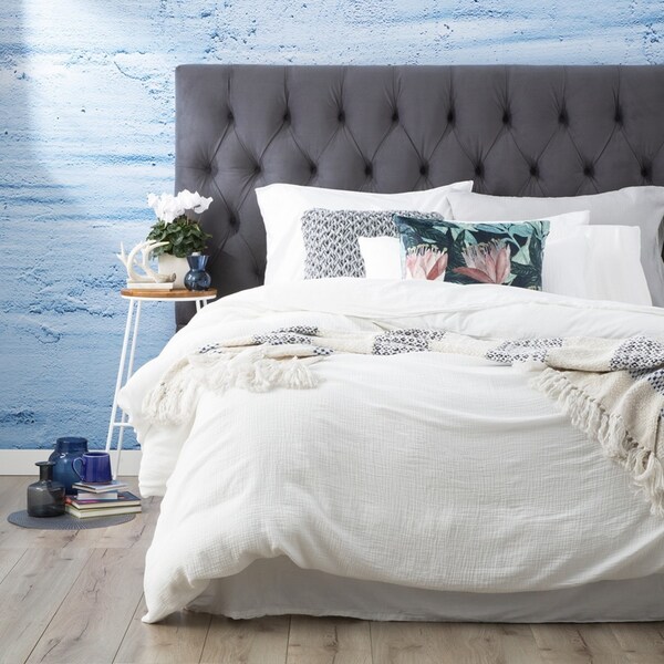 Medallion Super King Bed Home Quilt Cover Set Vintage Washed Tufted Cotton WHT
