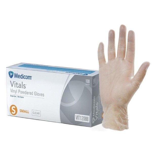 100pcs Medicom Vitals Vinyl Powdered Gloves 4.5g - Medium