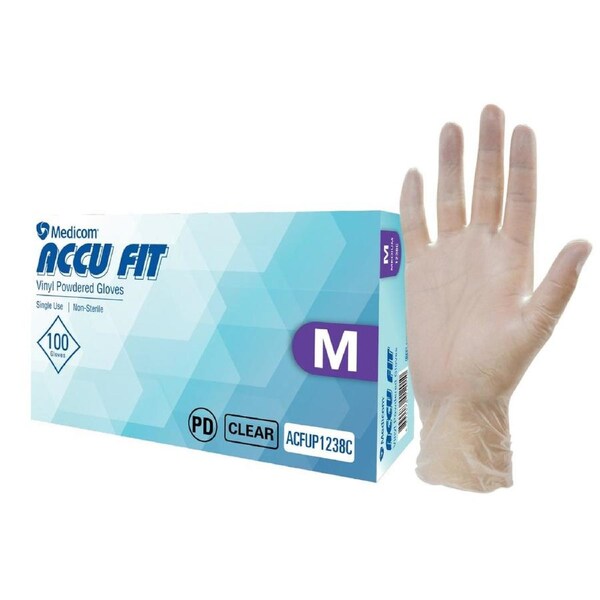 100pcs Medicom Accu Fit Clear Vinyl Powdered Gloves 4.0g - Extra Large